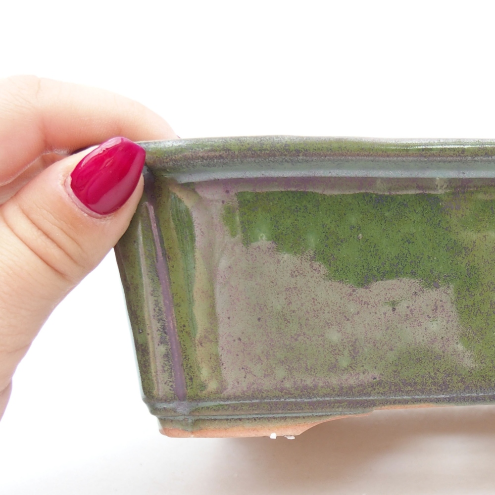 Bol à bonsaï en céramique 17,5 x 12,5 x 6 cm, vert