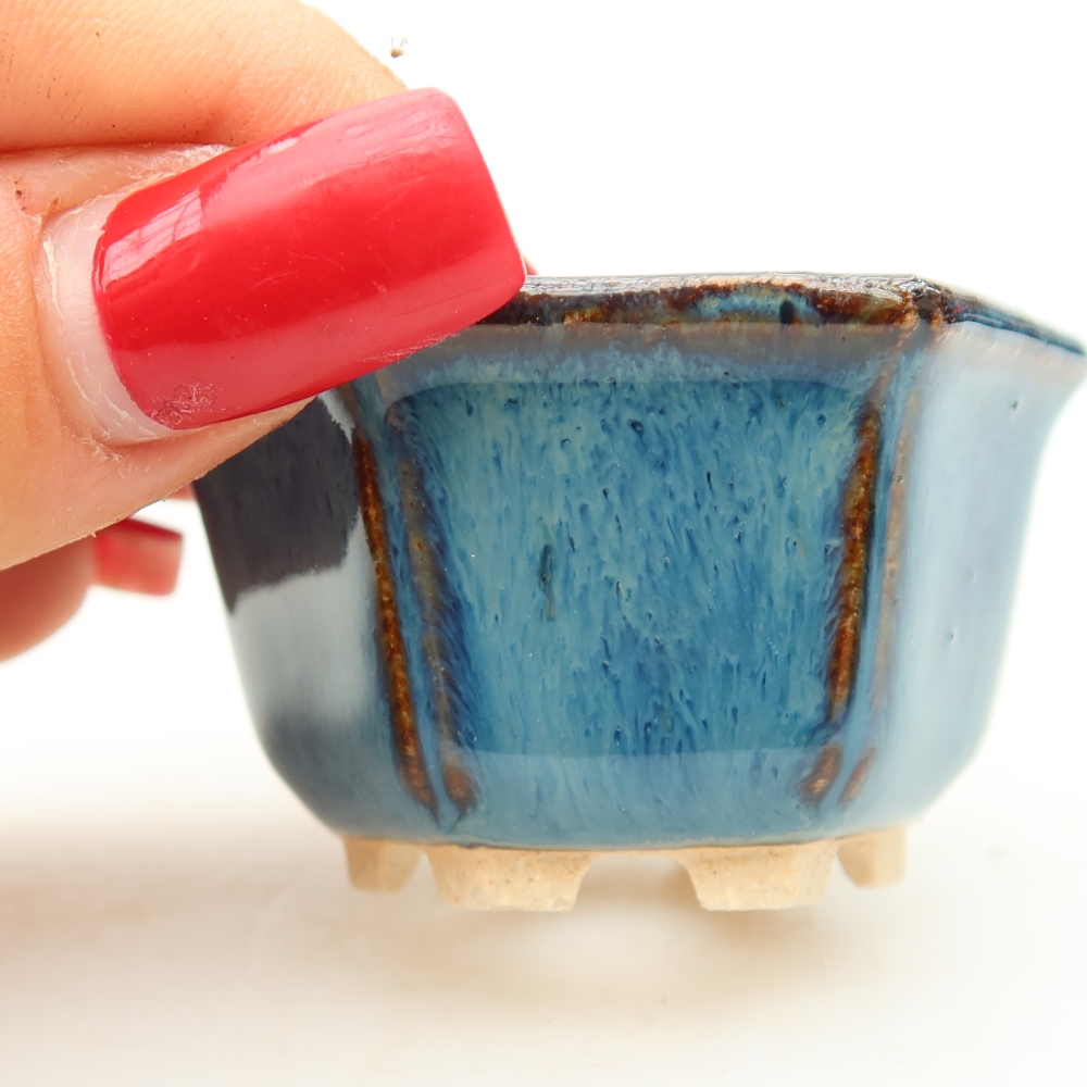 Pot à bonsaï en céramique 5,5 x 5 x 3 cm, couleur bleue