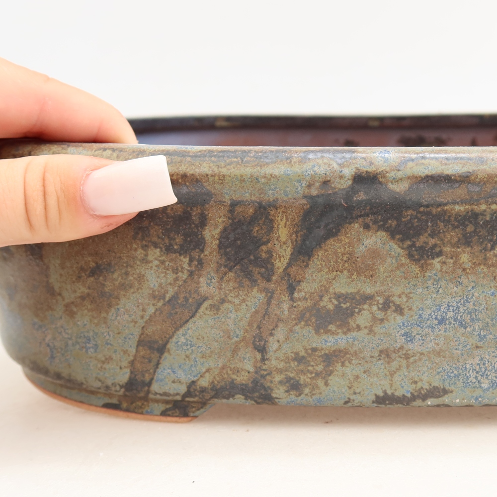 Pot à bonsaï en céramique 31,5 x 24 x 8 cm, couleur brun-bleu