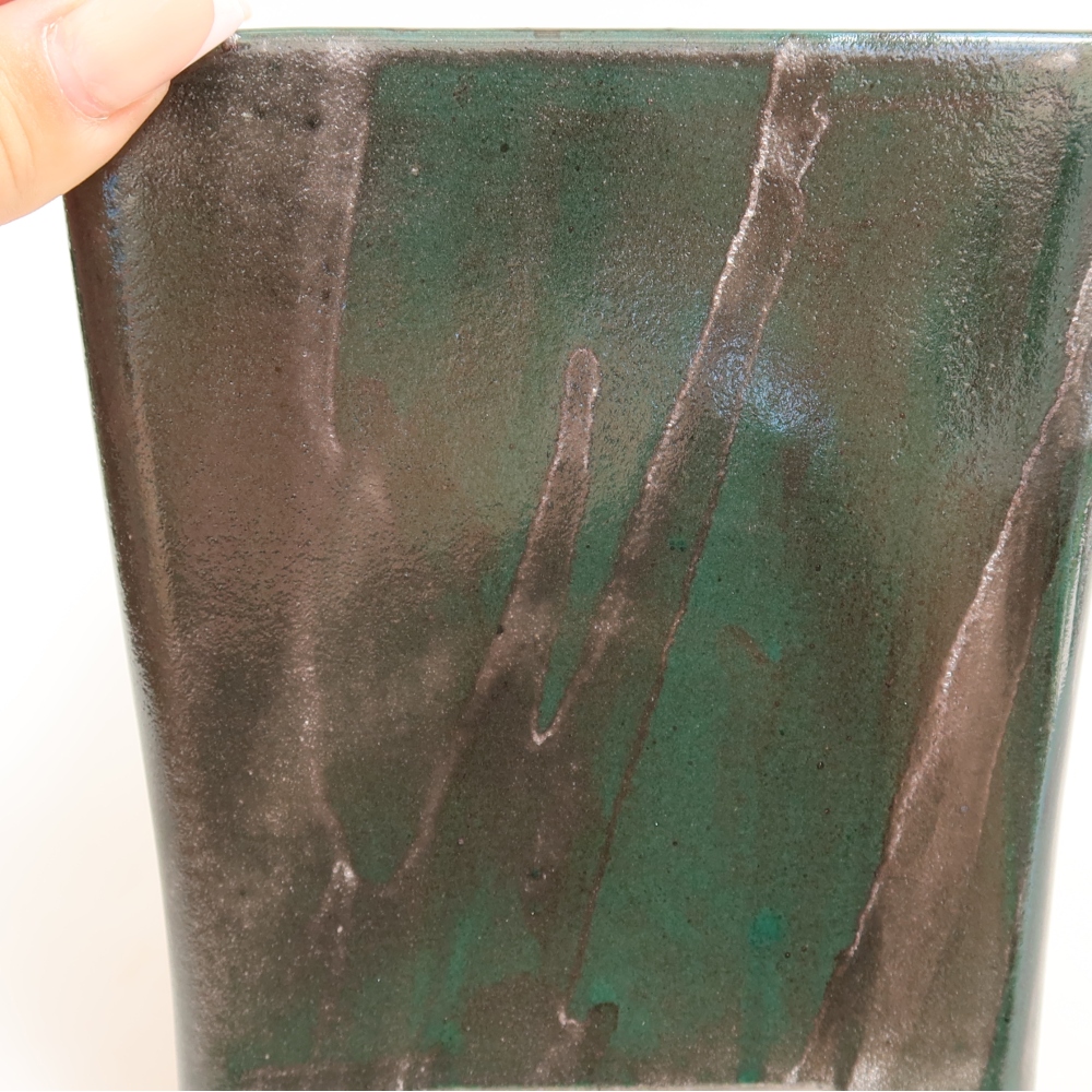 Pot à bonsaï en céramique 13 x 13 x 13,5 cm, couleur vert métallisé