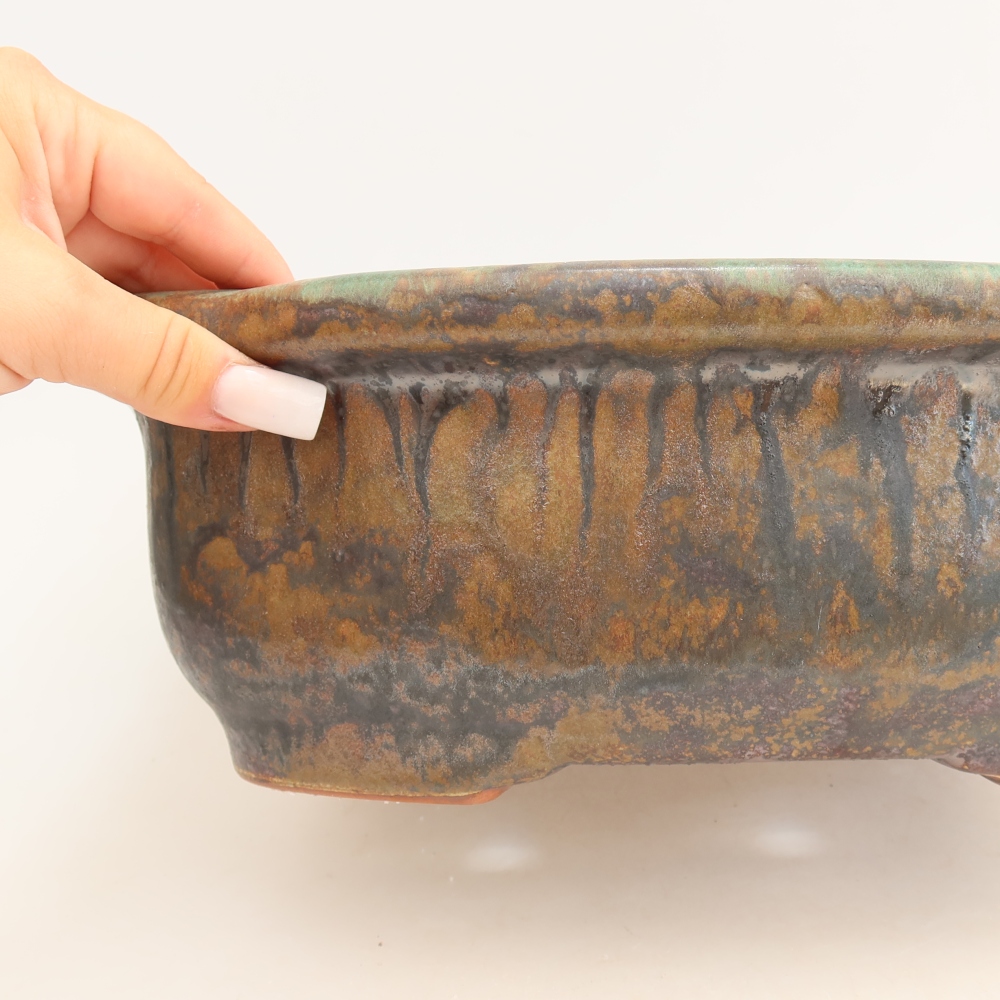 Pot à bonsaï en céramique 30,5 x 25,5 x 10,5 cm, couleur vert-brun
