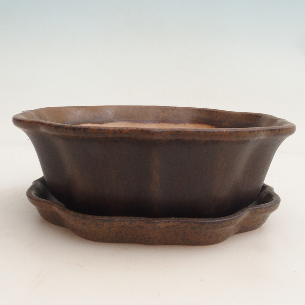 Bol bonsaï + soucoupe H06 - 14,5 x 14,5 x 5 cm - brun