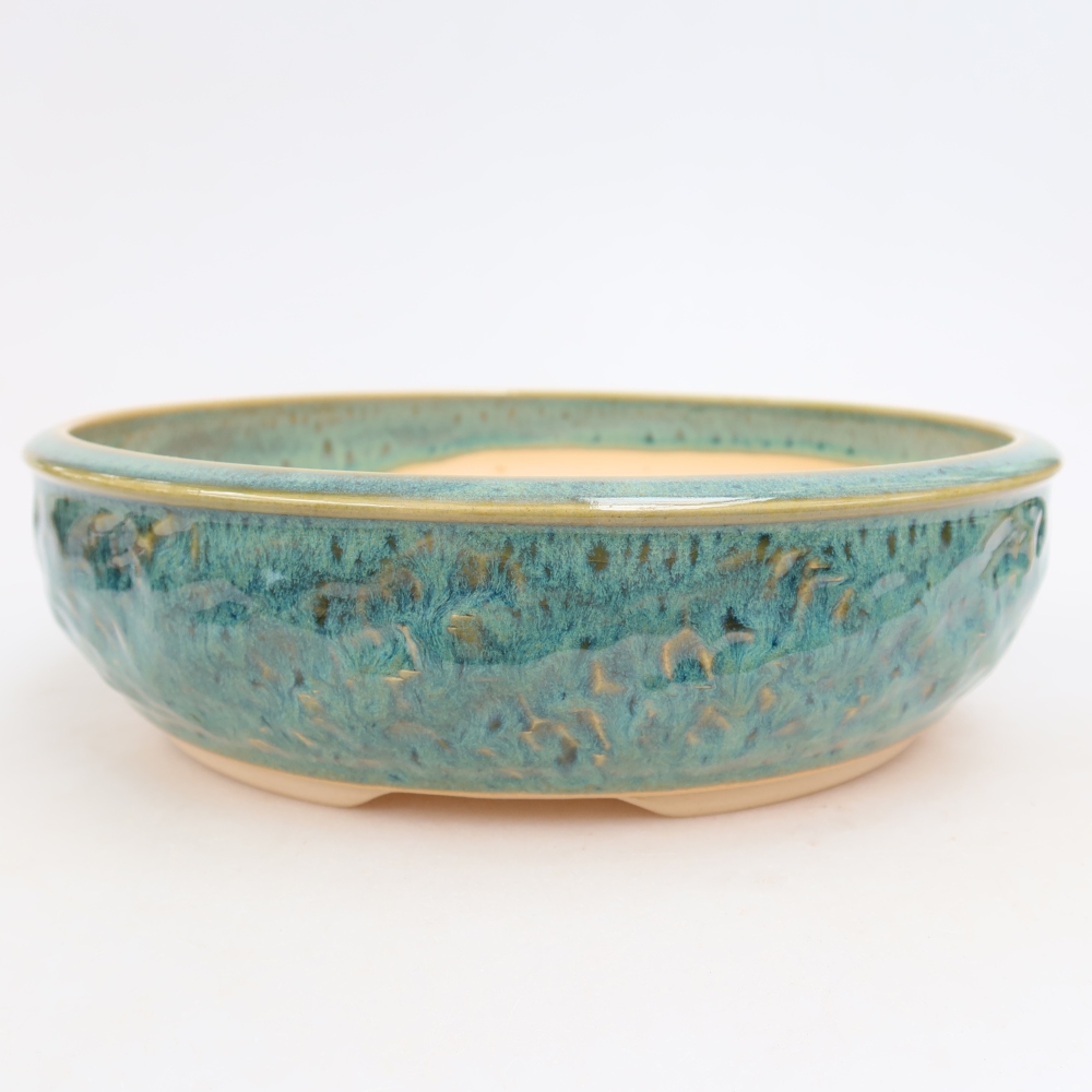 Pot à bonsaï en céramique 23 x 23 x 6,5 cm, couleur verte