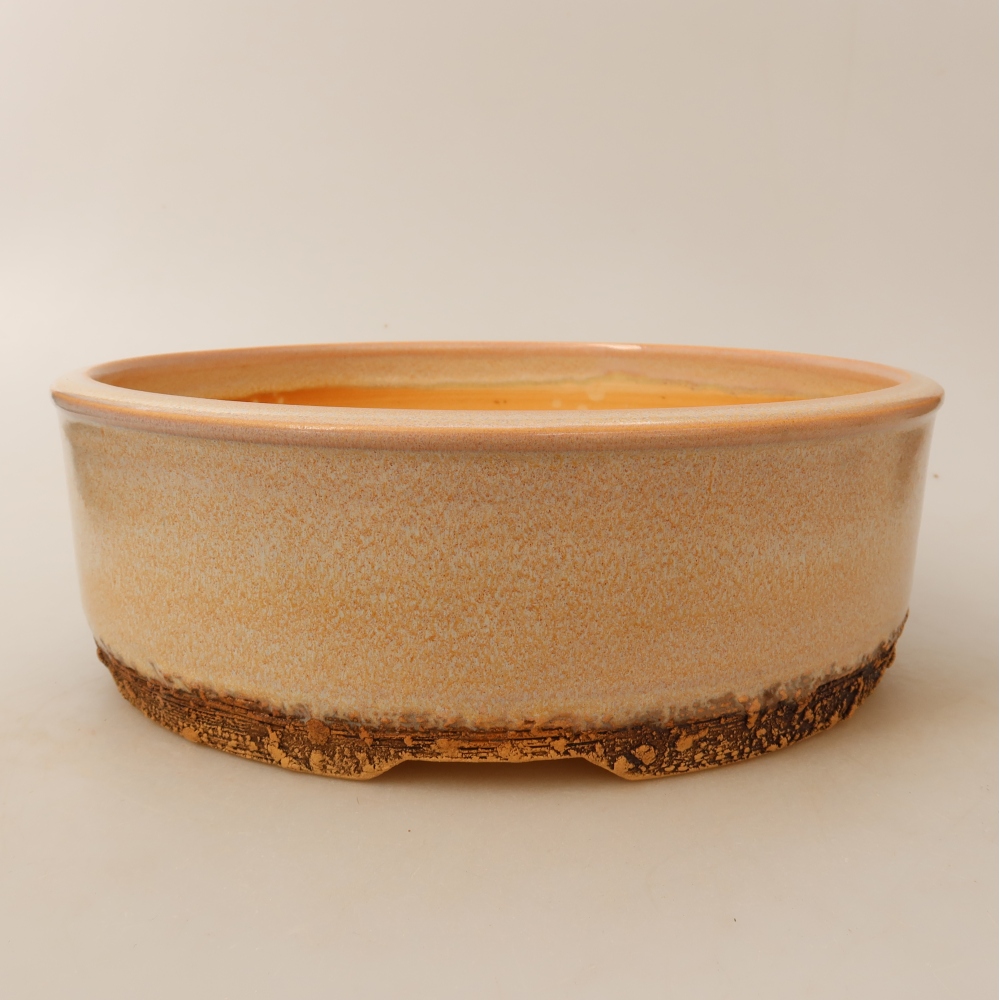 Pot à bonsaï en céramique 24,5 x 24,5 x 8 cm, couleur beige