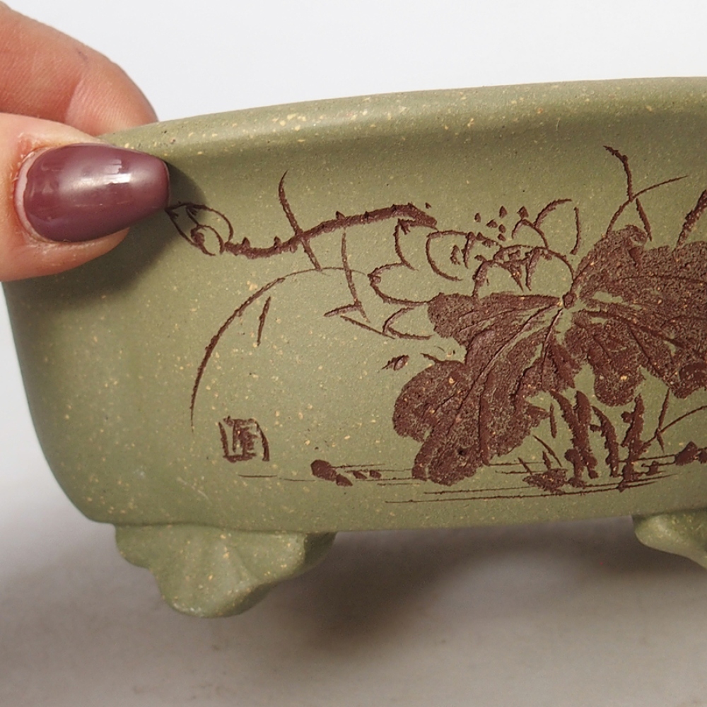 Bol à bonsaï en céramique 15,5 x 13 x 6 cm, vert