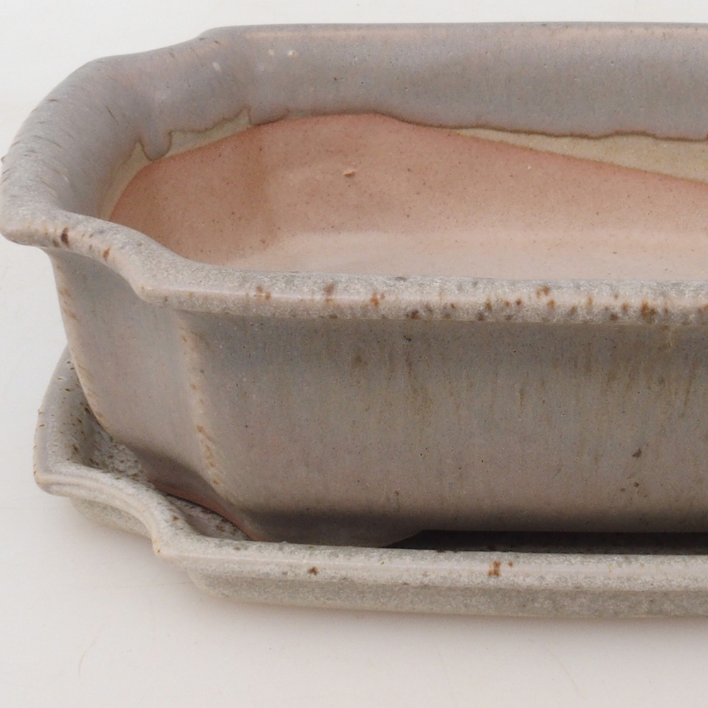 Bol bonsaï + soucoupe H03 - 16,5 x 12 x 4,5 cm - beige