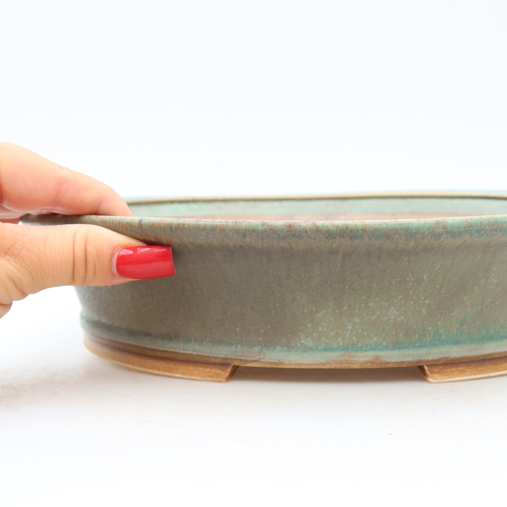 Pot à bonsaï en céramique 27 x 24,5 x 6 cm, couleur verte