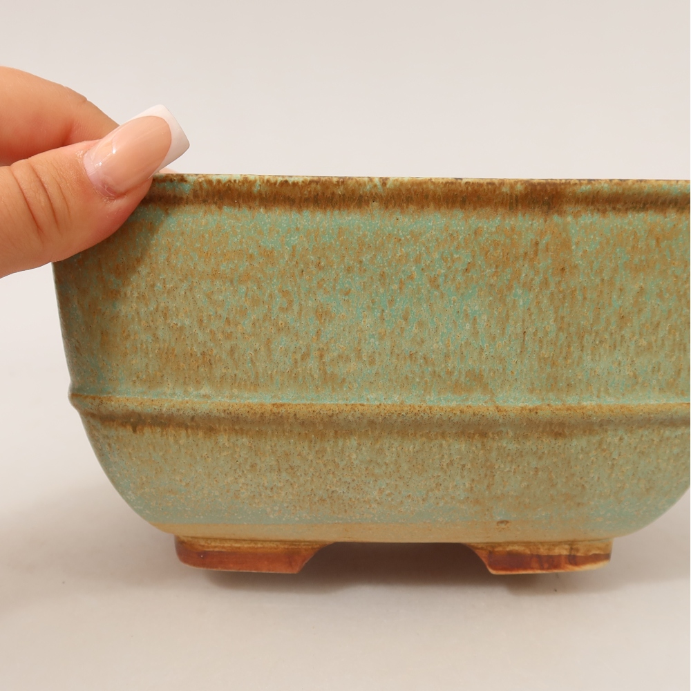 Pot à bonsaï en céramique 16,5 x 16,5 x 9,5 cm, couleur verte