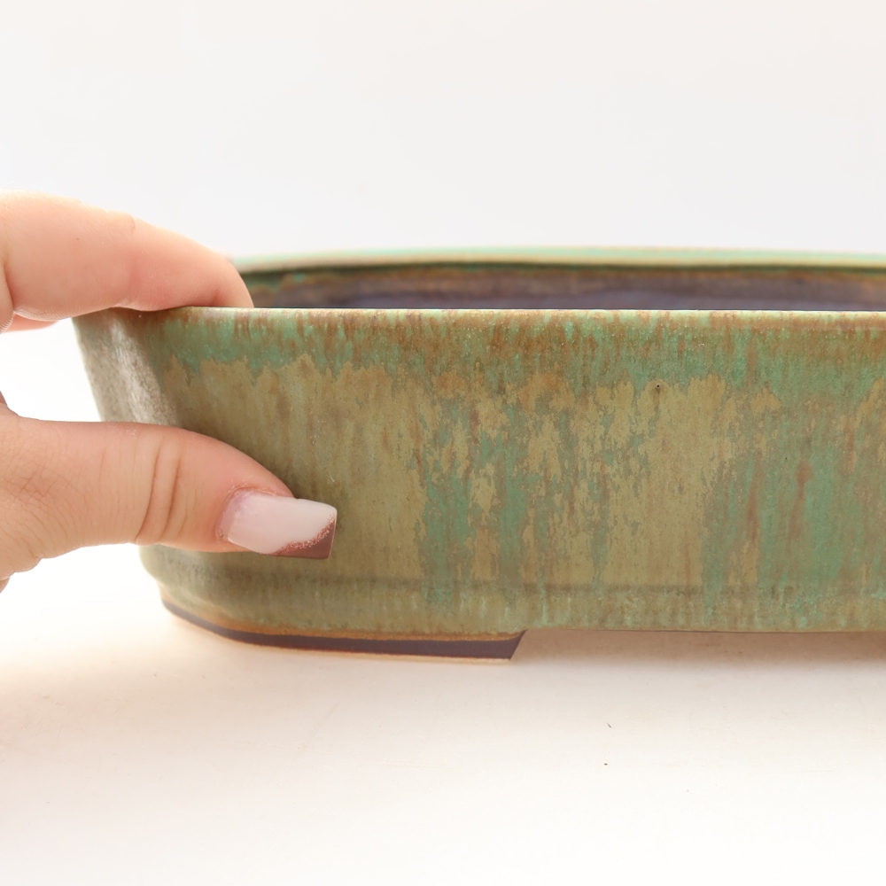 Pot à bonsaï en céramique 25 x 21 x 6,5 cm, couleur verte
