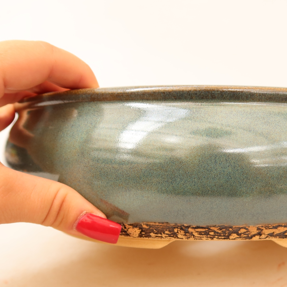 Pot à bonsaï en céramique 25 x 25 x 7,5 cm, couleur verte