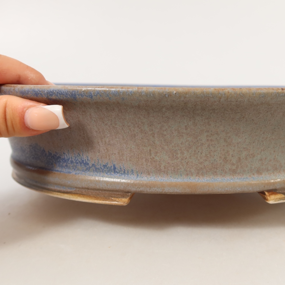 Pot à bonsaï en céramique 27 x 24,5 x 5,5 cm, couleur bleue