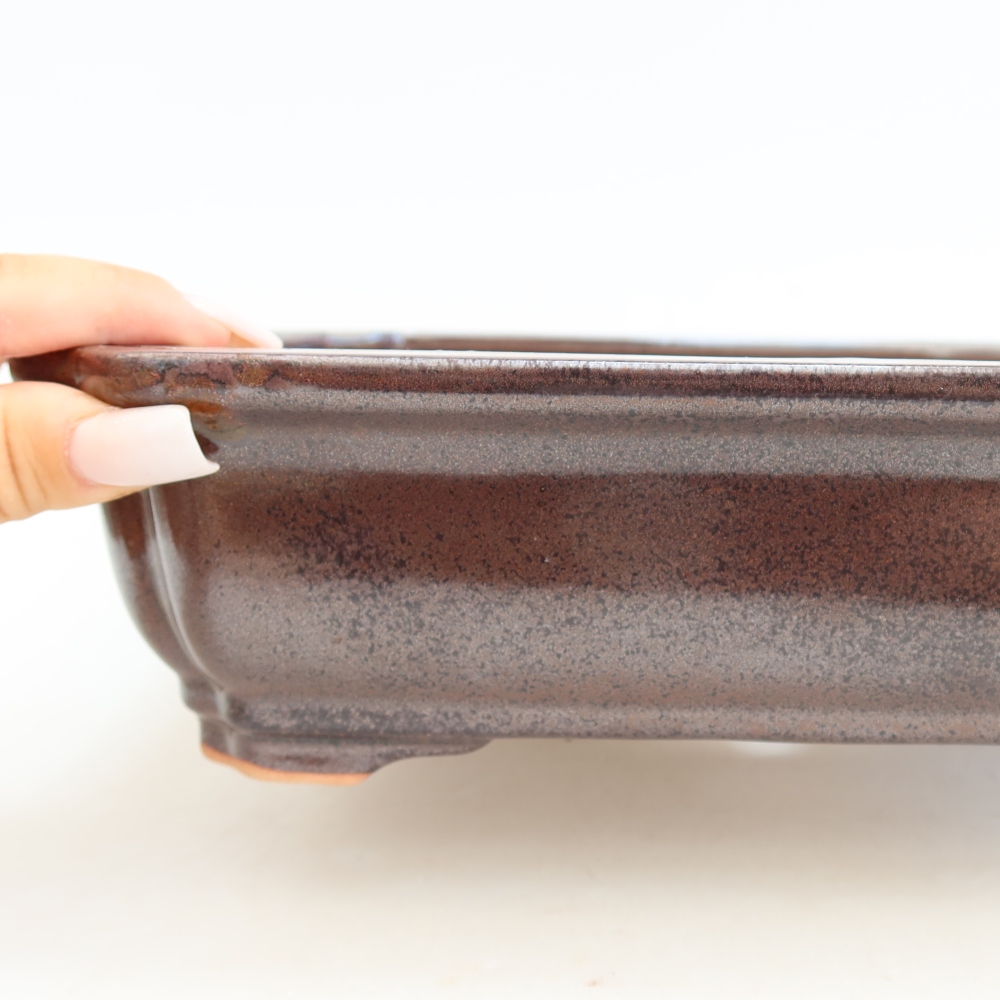 Pot à bonsaï en céramique 27,5 x 21,5 x 7 cm, couleur bordeaux