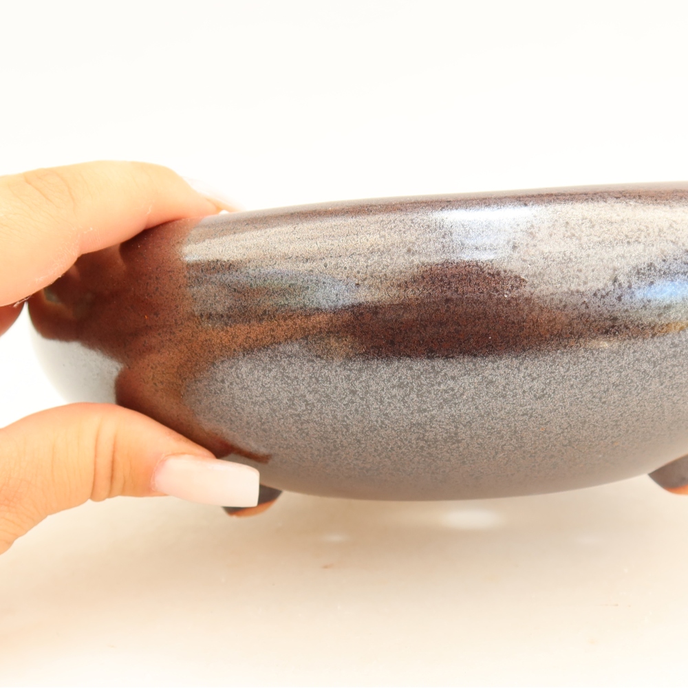Pot à bonsaï en céramique 20,5 x 20,5 x 7 cm, couleur marron