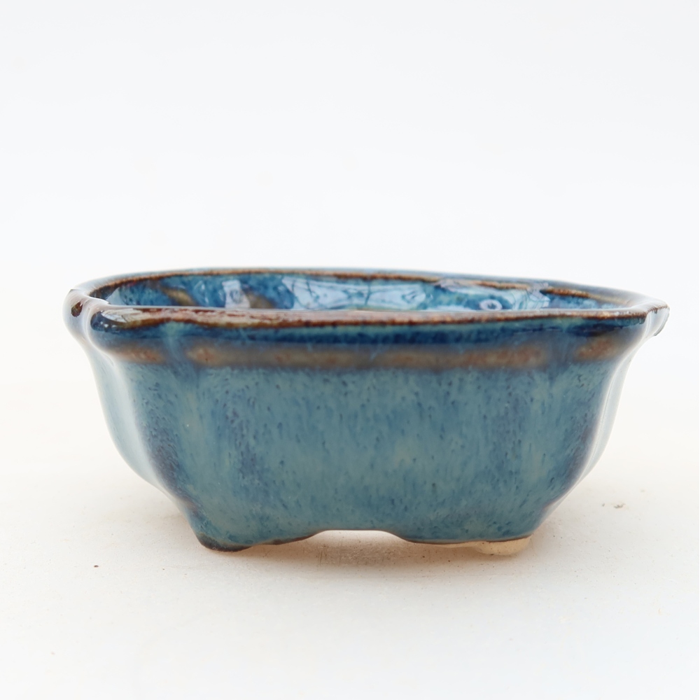 Pot à bonsaï en céramique 6,5 x 6,5 x 2,5 cm, couleur bleue