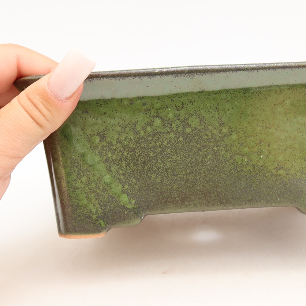 Pot à bonsaï en céramique 18 x 14 x 7 cm, couleur verte