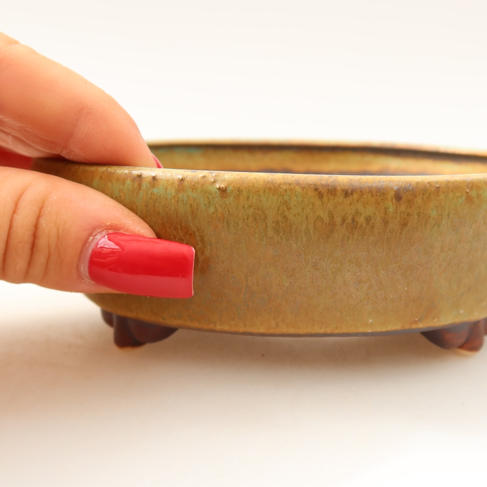 Pot à bonsaï en céramique 12 x 10,5 x 4 cm, couleur verte
