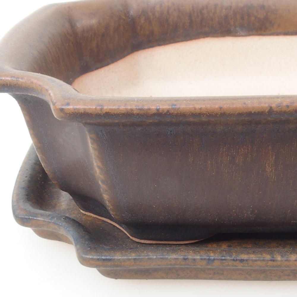 Bol pour bonsaï + soucoupe H03 - 16,5 x 12 x 4,5 cm - brun