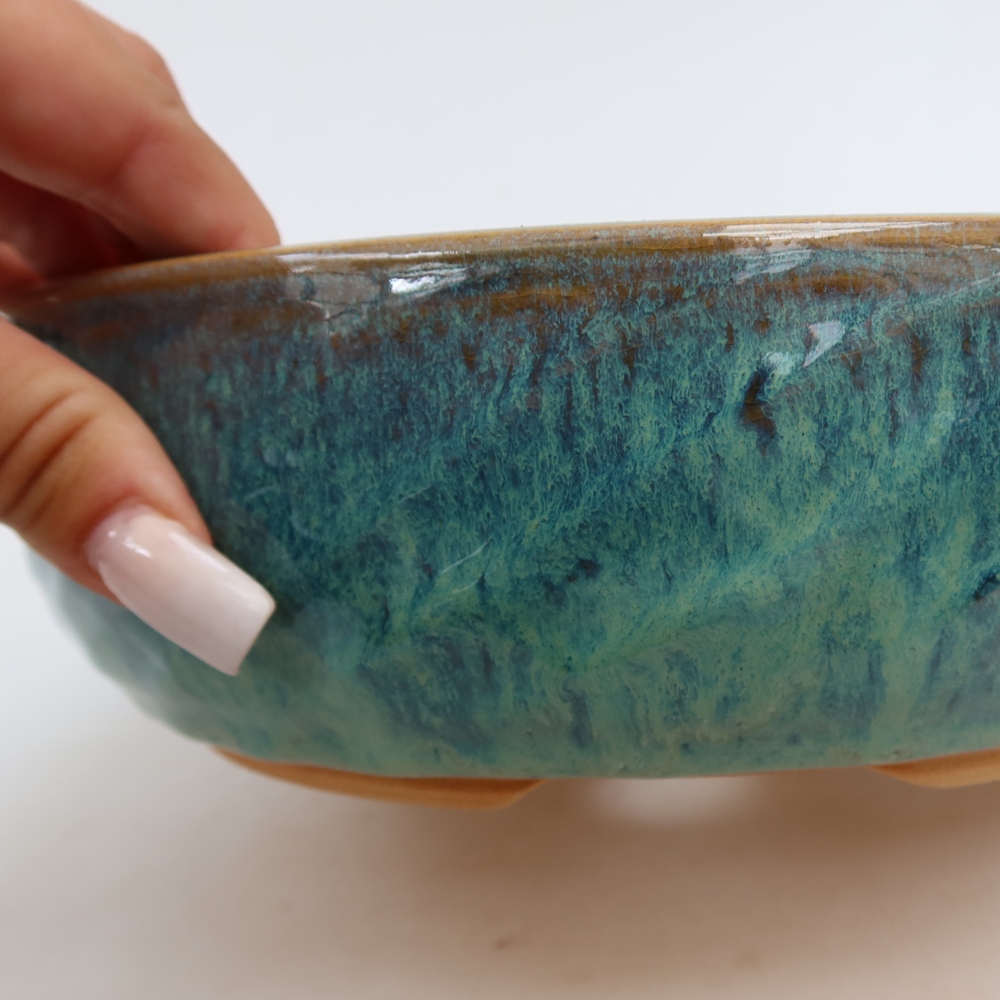 Pot à bonsaï en céramique 22,5 x 22,5 x 7 cm, couleur bleue