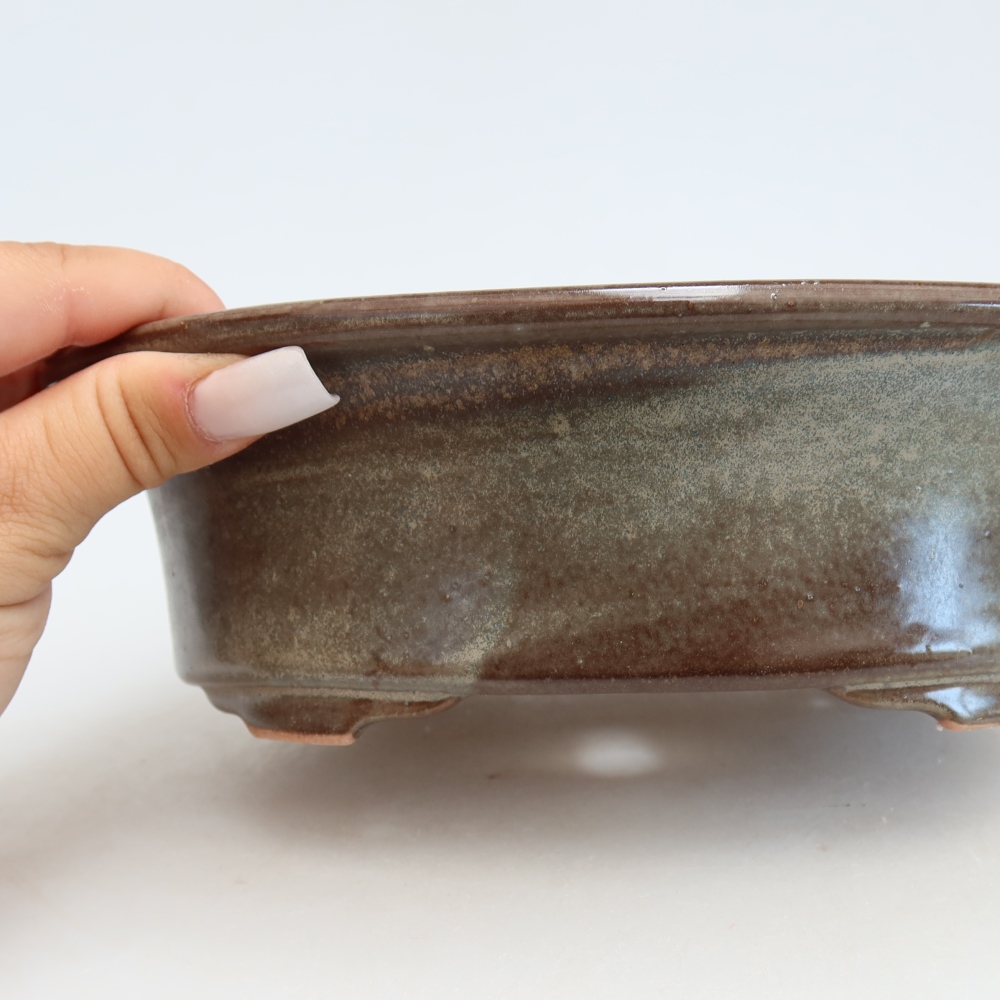 Pot à bonsaï en céramique 22 x 17,5 x 6,5 cm, couleur marron