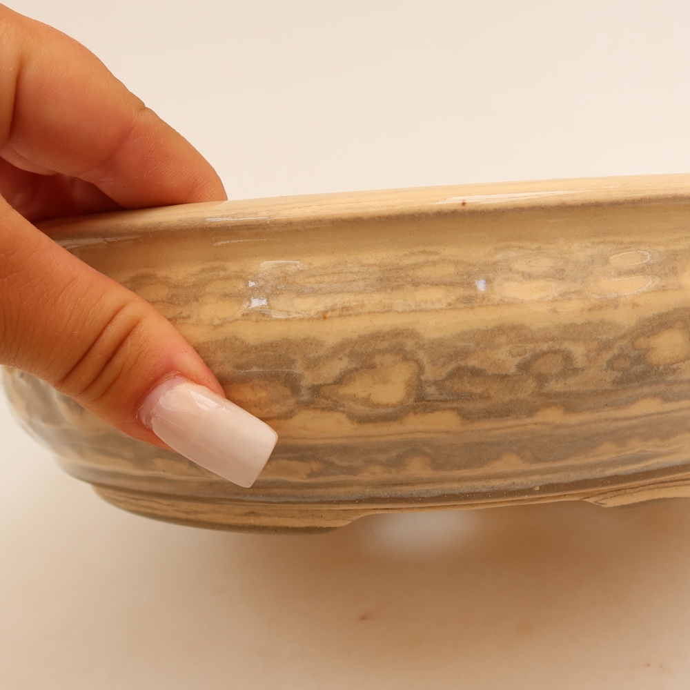 Pot à bonsaï en céramique 22 x 22 x 6 cm, couleur beige