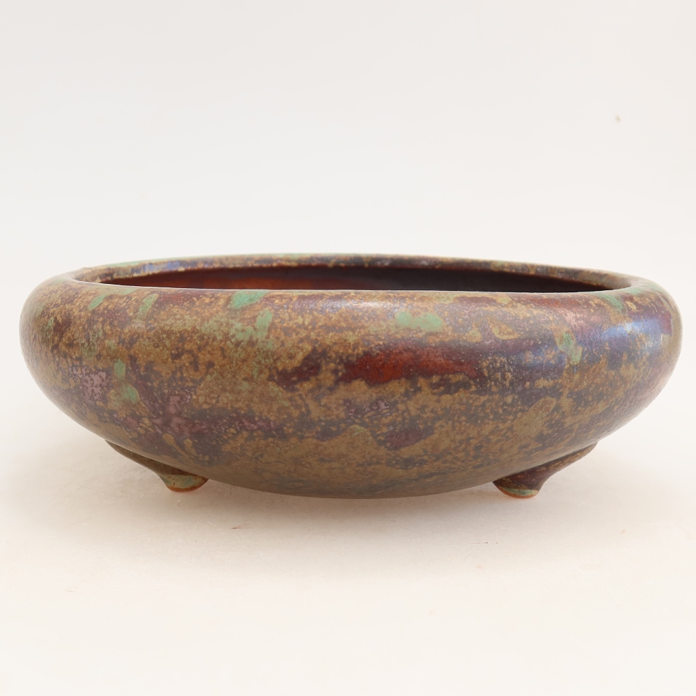 Pot à bonsaï en céramique 20,5 x 20,5 x 7 cm, couleur vert-brun