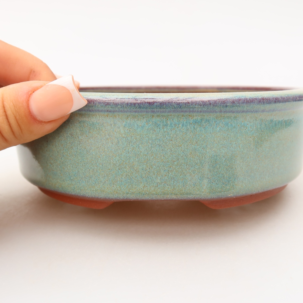 Pot à bonsaï en céramique 14 x 14 x 4,5 cm, couleur verte
