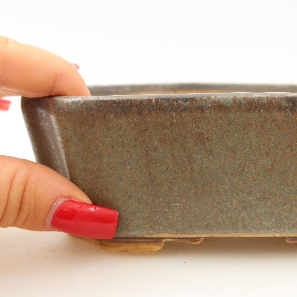 Pot à bonsaï en céramique 14 x 11,5 x 4,5 cm, couleur verte