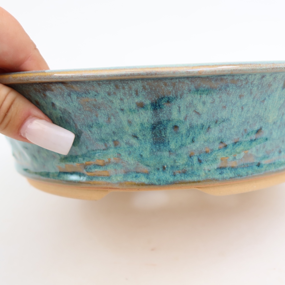 Pot à bonsaï en céramique 23,5 x 23,5 x 6 cm, couleur bleue