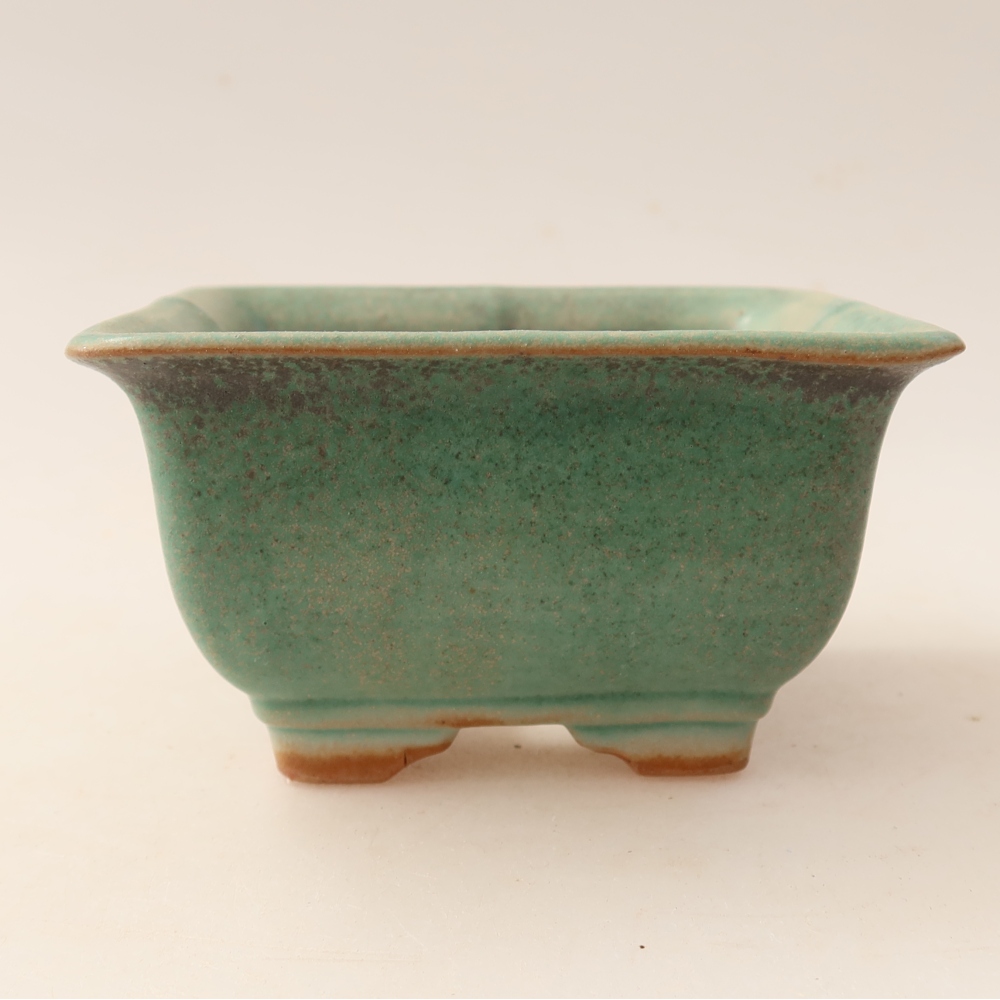 Pot à bonsaï en céramique 9,5 x 9,5 x 5,5 cm, couleur verte