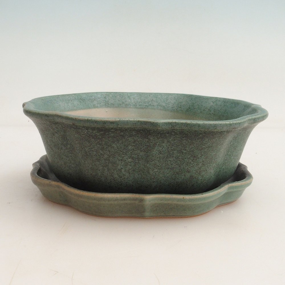 Bol Bonsaï + soucoupe H06 - 14,5 x 14,5 x 5 cm - vert