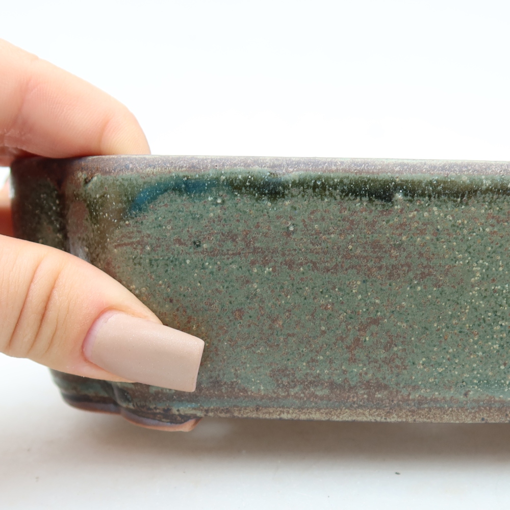 Pot à bonsaï en céramique 18,5 x 13 x 5 cm, couleur verte