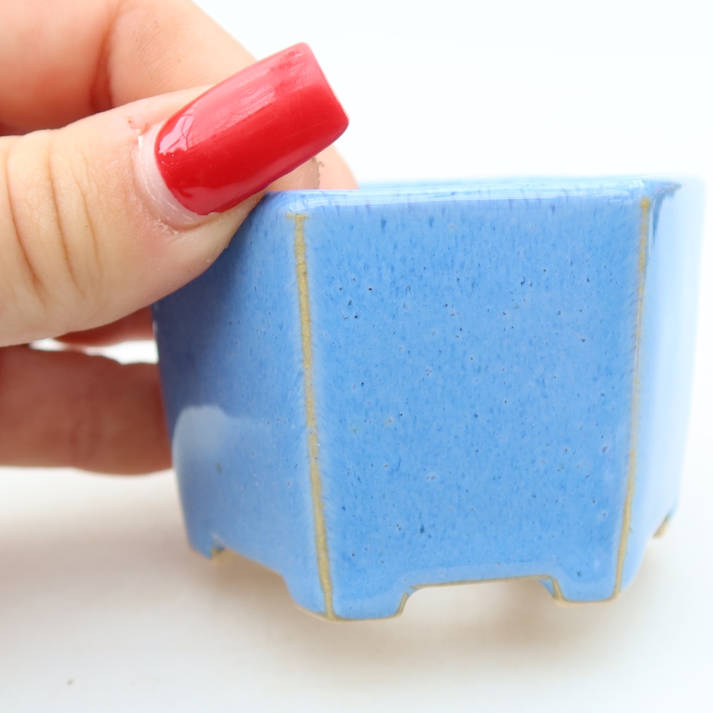 Pot à bonsaï en céramique 7 x 6 x 4,5 cm, couleur bleue