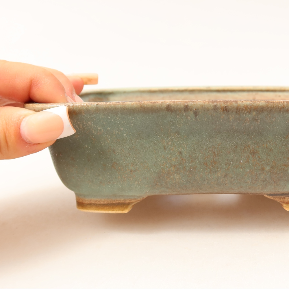 Pot à bonsaï en céramique 15 x 13 x 4,5 cm, couleur verte