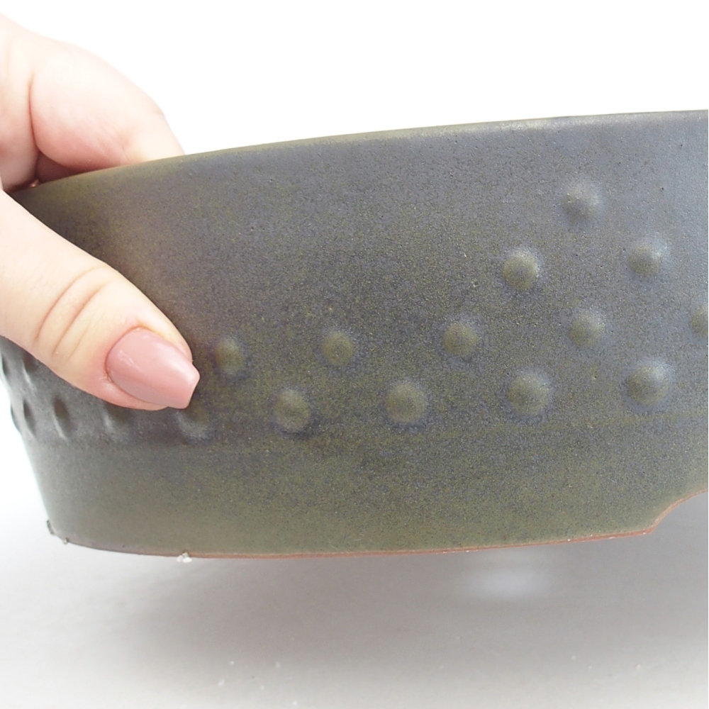 Bol à bonsaï en céramique 24,5 x 24,5 x 7,5 cm, vert-gris
