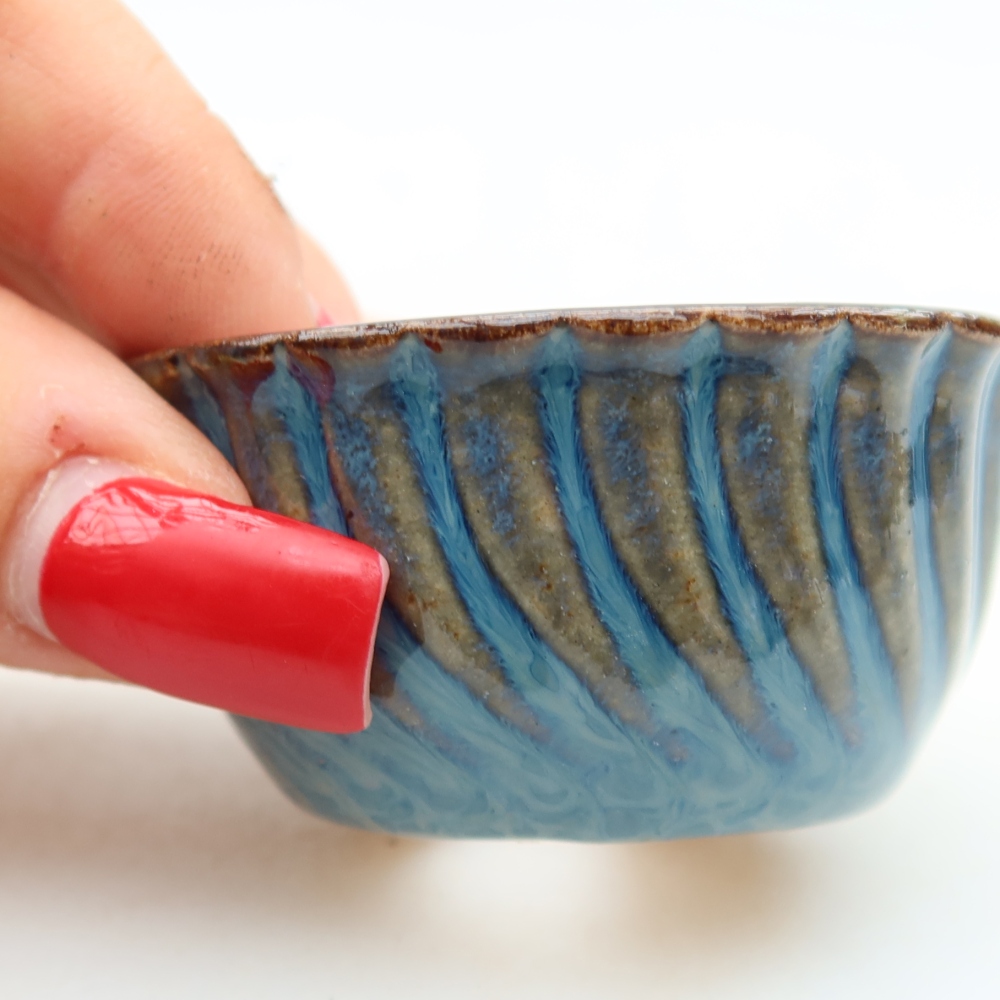Pot à bonsaï en céramique 5,5 x 5,5 x 3 cm, couleur bleue