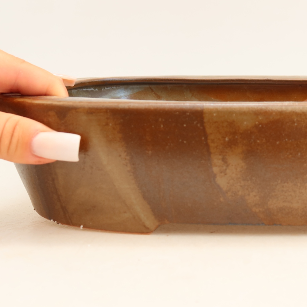 Pot à bonsaï en céramique 32 x 24,5 x 6,5 cm, couleur marron