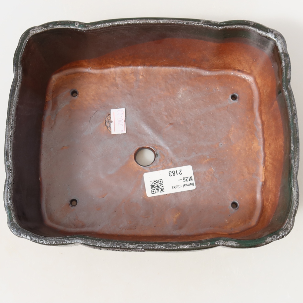Pot à bonsaï en céramique 20,5 x 17,5 x 7 cm, couleur vert métallisé