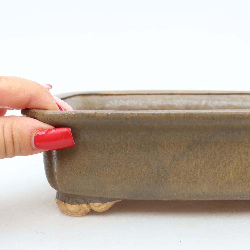 Pot à bonsaï en céramique 20 x 17,5 x 6 cm, couleur marron