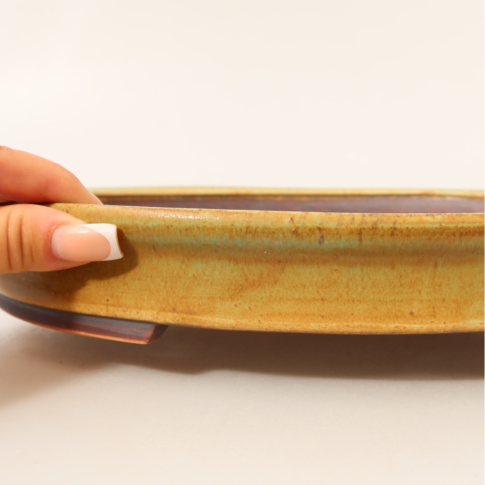 Pot à bonsaï en céramique 30,5 x 26,5 x 4 cm, couleur verte