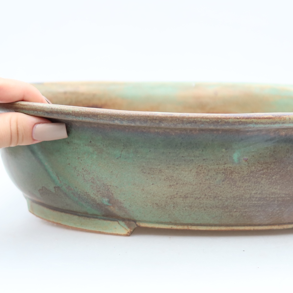 Pot à bonsaï en céramique 36 x 28 x 8,5 cm, couleur vert-brun