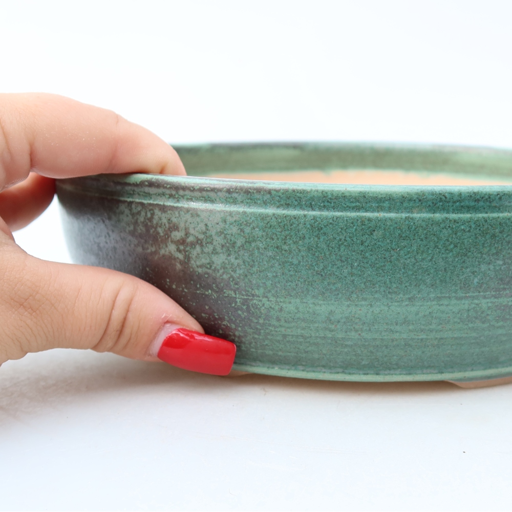 Pot à bonsaï en céramique 19,5 x 19,5 x 5,5 cm, couleur verte
