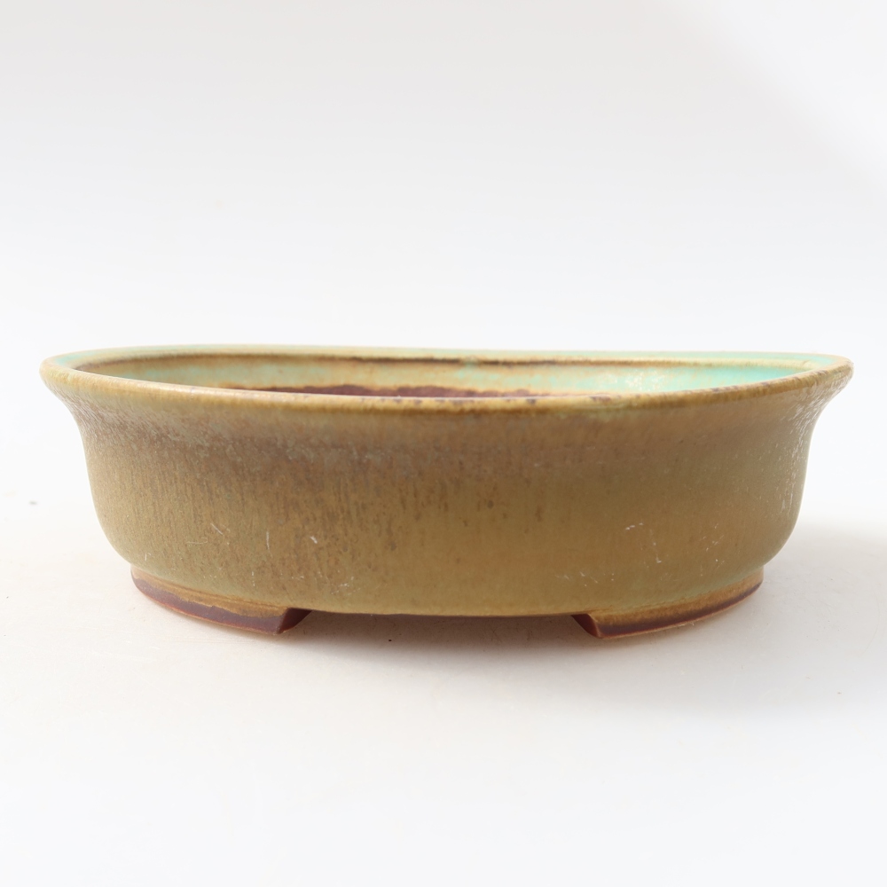 Pot à bonsaï en céramique 15,5 x 14,5 x 4 cm, couleur verte