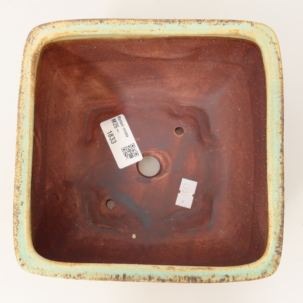 Pot à bonsaï en céramique 16,5 x 16,5 x 9,5 cm, couleur verte