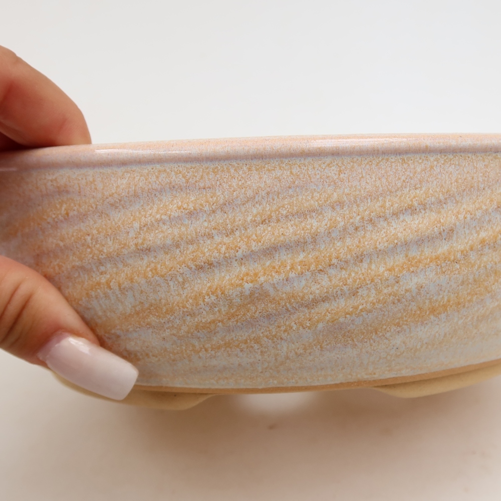Pot à bonsaï en céramique 21 x 21 x 6,5 cm, couleur beige