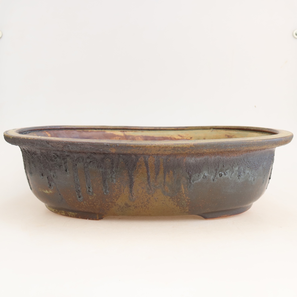 Pot à bonsaï en céramique 36 x 30 x 9 cm, couleur vert-brun