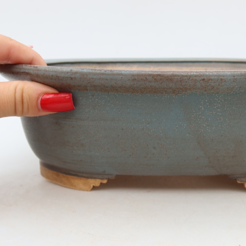 Pot à bonsaï en céramique 25 x 21 x 8 cm, couleur bleue