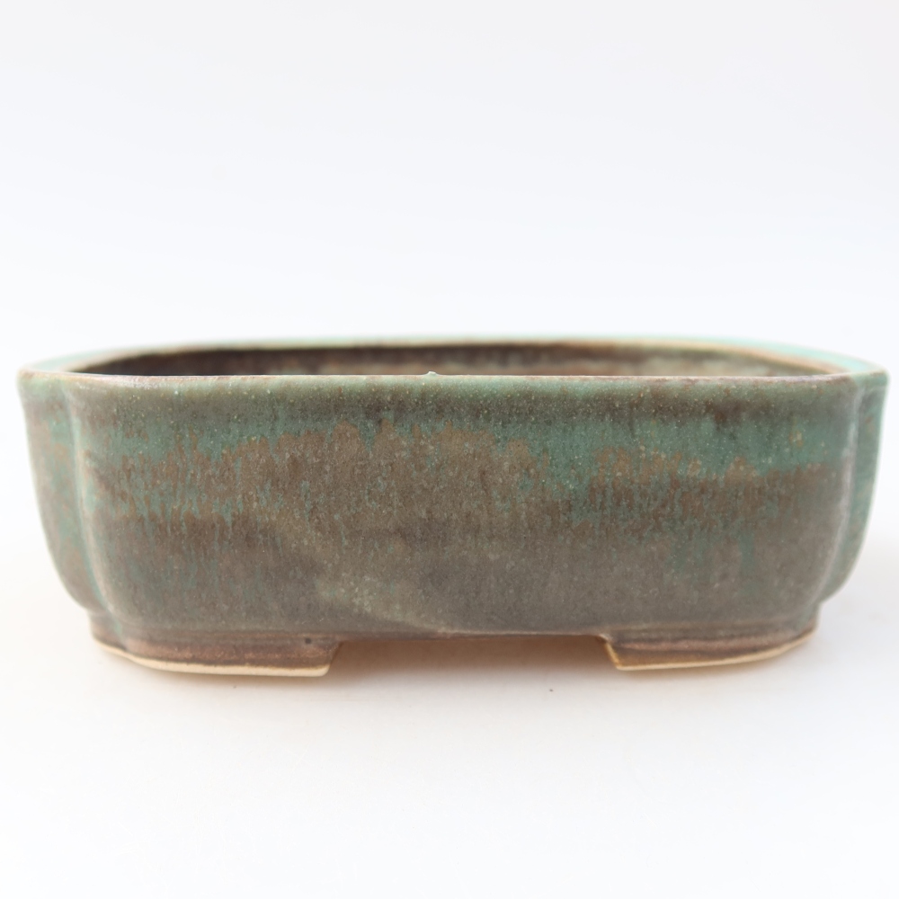 Pot à bonsaï en céramique 13,5 x 12 x 4 cm, couleur verte