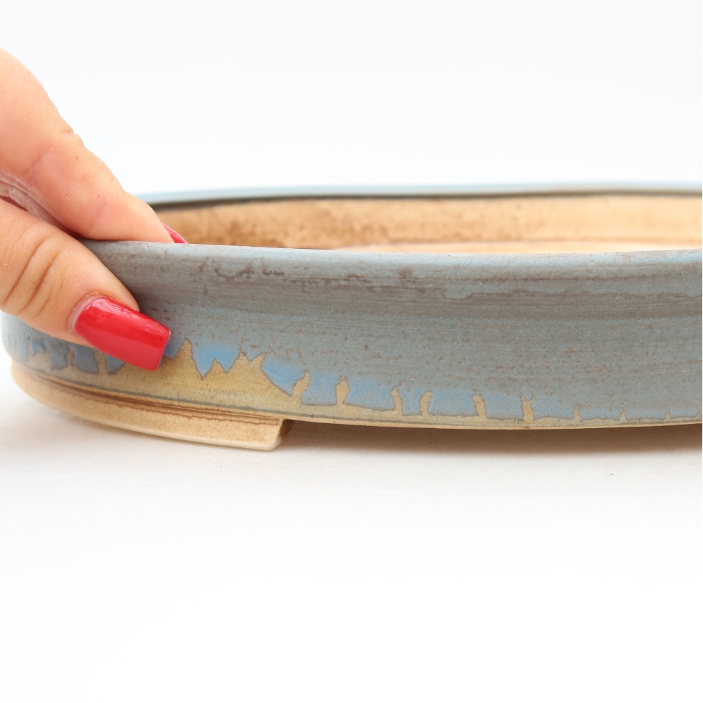 Pot à bonsaï en céramique 31 x 27 x 4,5 cm, couleur bleue