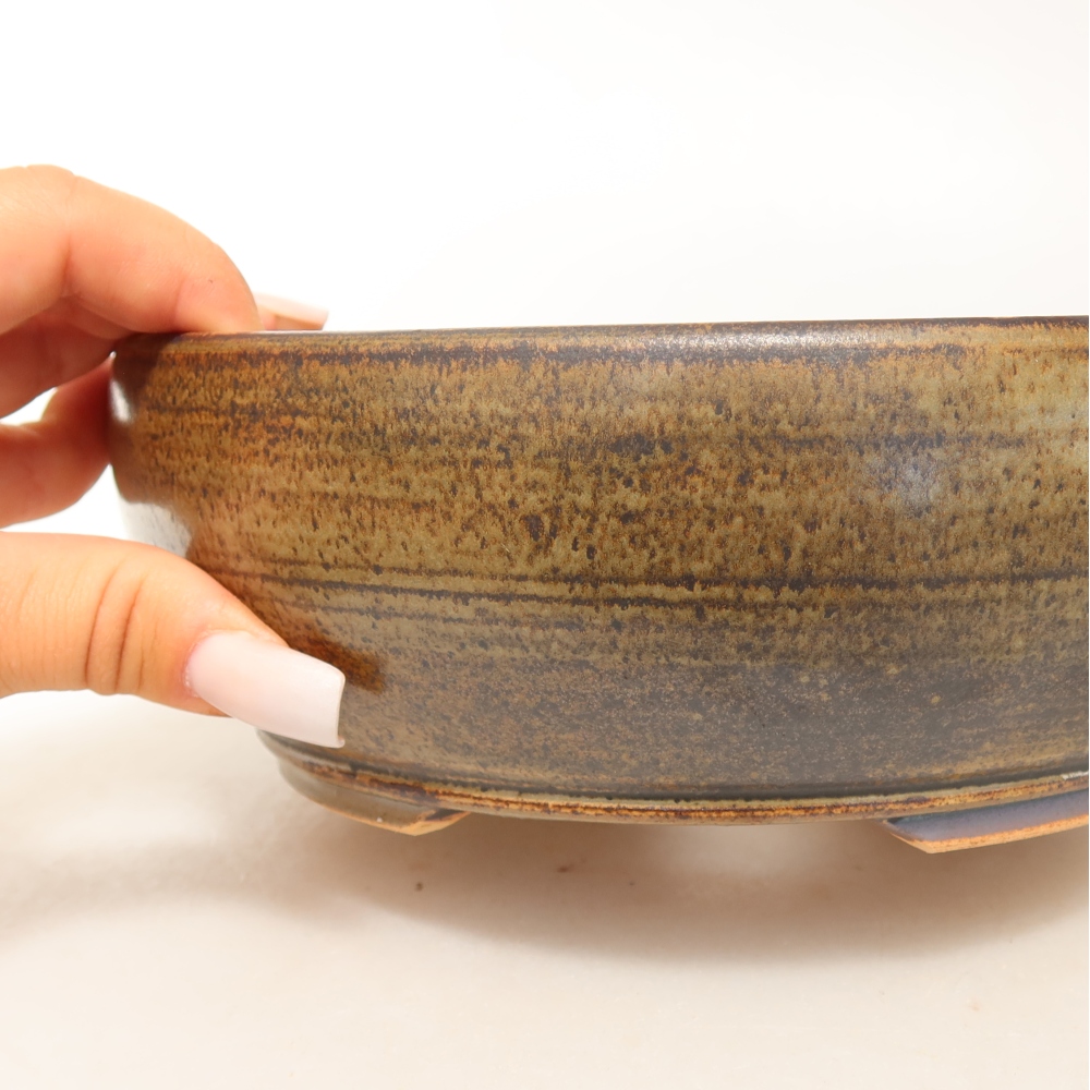 Pot à bonsaï en céramique 19 x 19 x 6,5 cm, couleur marron