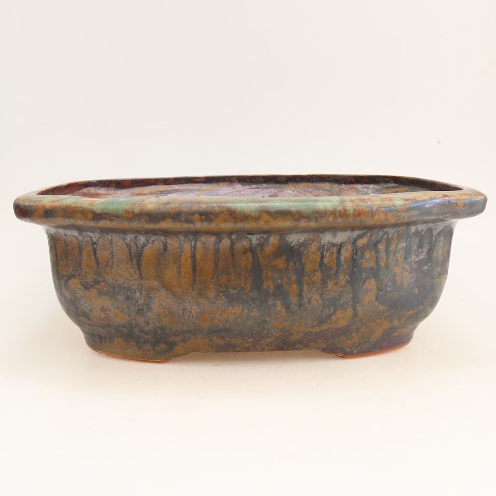 Pot à bonsaï en céramique 30,5 x 25,5 x 10,5 cm, couleur vert-brun
